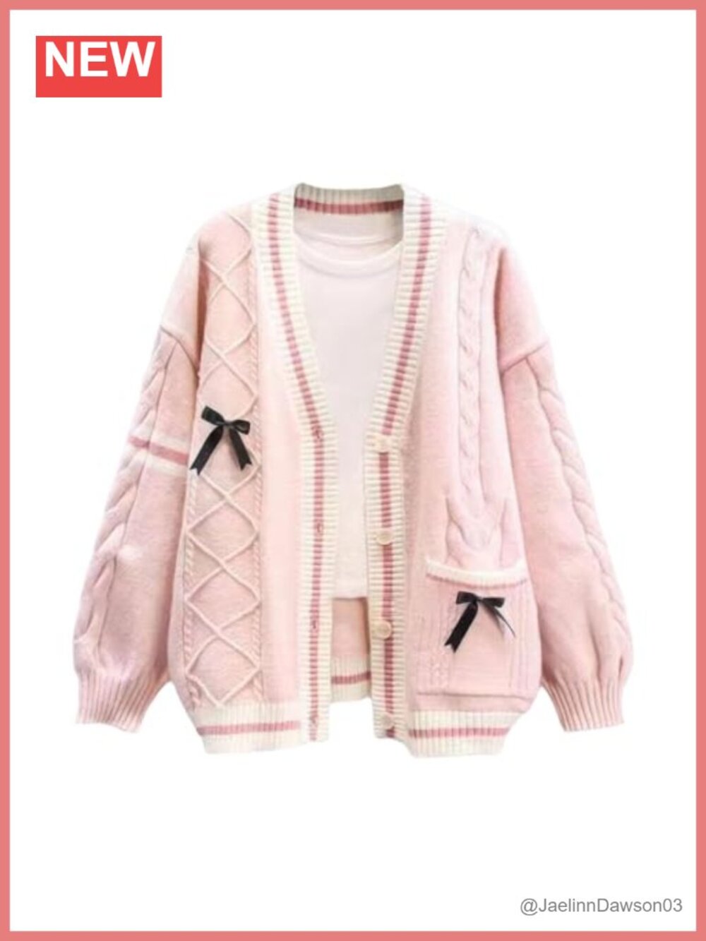 Womens Bowknot Cable Knit Cardigan V-Neck Button Down Sweater